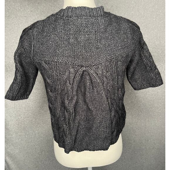 American Eagle women charcoal grey crop 3/4sleeve cable knit cardigan sweater M - Picture 6 of 7